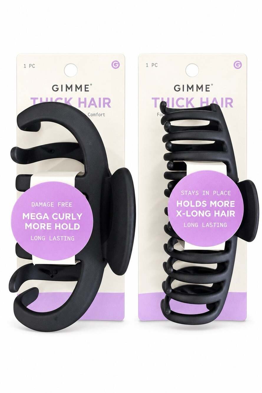 GIMME Thick Hair Claw Clips 2 Pack Different Styles Mega Curly & X-Long Black